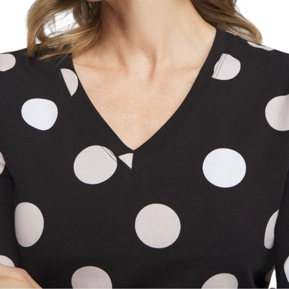 Chico’s The Perfect Tee 3/4 Sleeve Polka Dot Black Top Size 1X - Picture 3 of 11